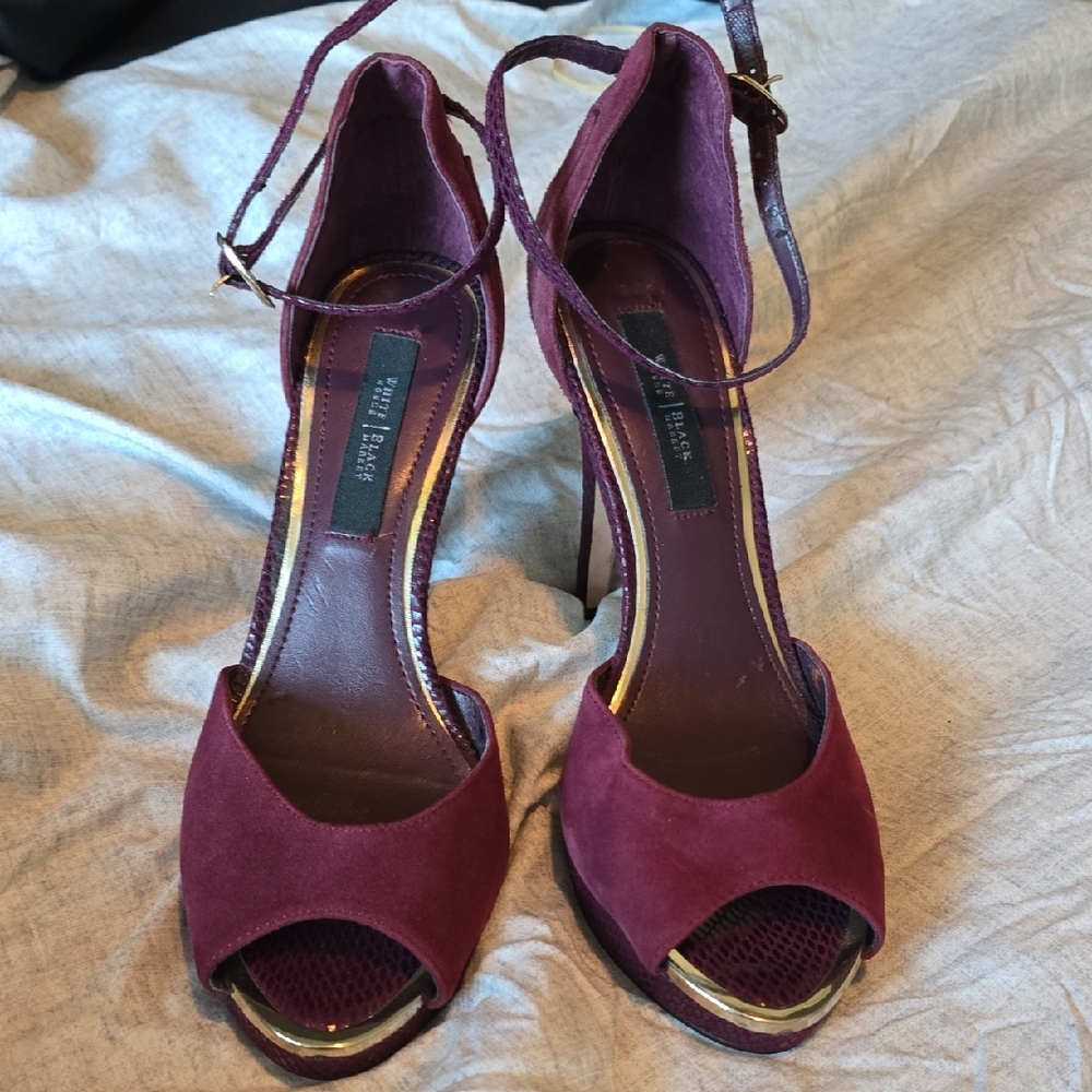 White House Black Market Burgundy Peep-Toe Heels